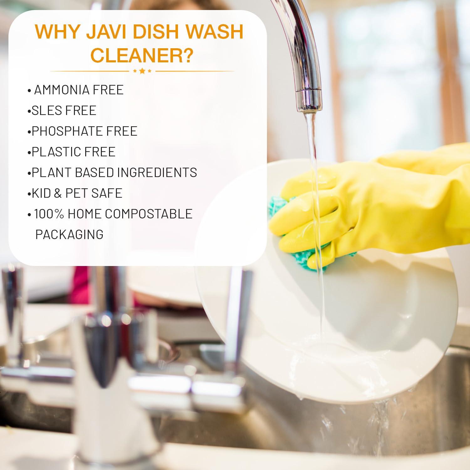 JAVI JAVI Dish Wash Powder to Liquid Refill Pack (10 Sachet = 5 Ltr) | Natural, Plant Based, Non Toxic & Eco-Friendly | Remove tough grease, soft on hands | Baby Safe & Pet safe | Crockery wash