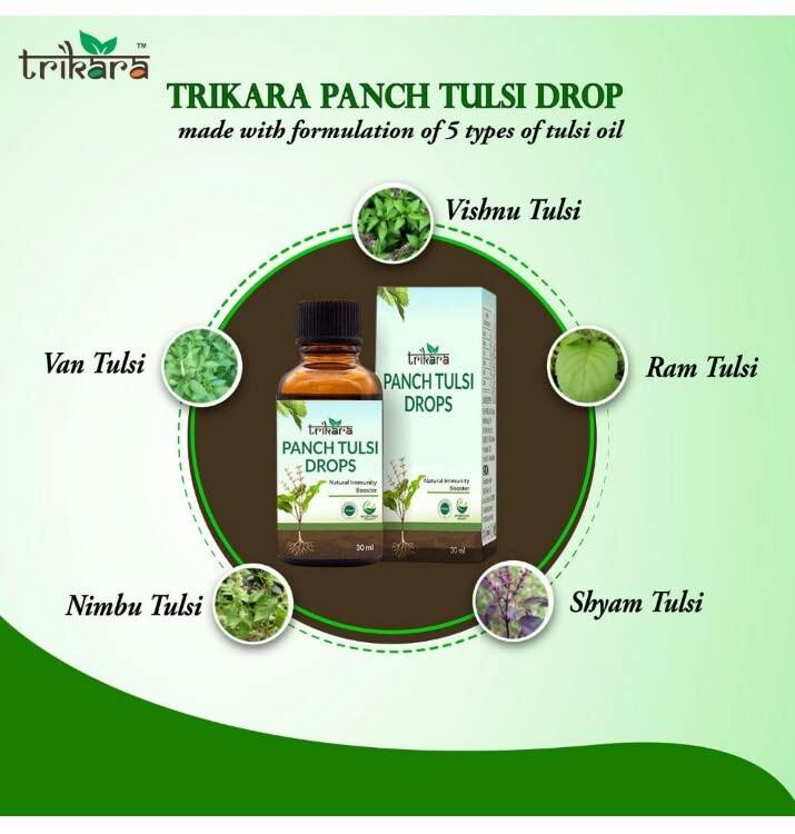 RCM Trikara Panch Tulsi Drop (Power of 5 Natural Tulsi Ram Tulsi, Shyam Tulsi, Vishnu Tulsi, Nimbu Tulsi and Van Tulsi,) -Immunity Booster_2X30ml_By RCM-(DE#2)_Pack of 2
