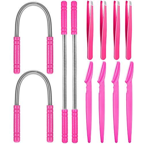 Honoson 12 Pieces Facial Hair Removal Set Including 4 Pieces Hair Removal Spring 4 Pieces Eyebrow Trimmer 4 Pieces Stainless Steel Tweezers Facial Remover Threading Tool for Facial Hair, Upper Lip Cheeks