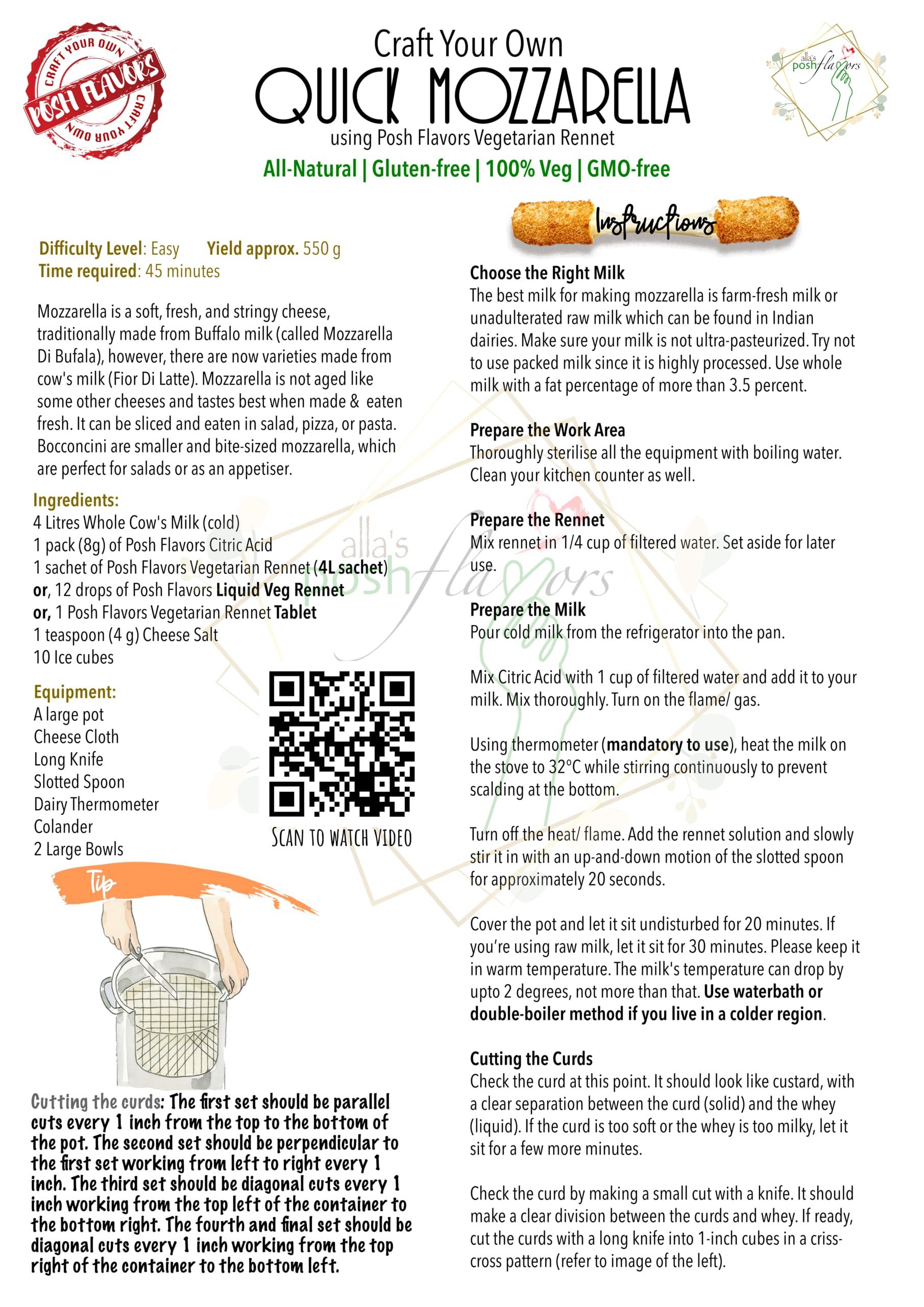 Alla's Posh Flavors Alla's Posh Flavors Powdered Vegetarian Rennet | 5 Convenient Sachets | Non-GMO | Gluten-Free | 100% Veg | Make Cheese Easily at Home (20 litres Milk)