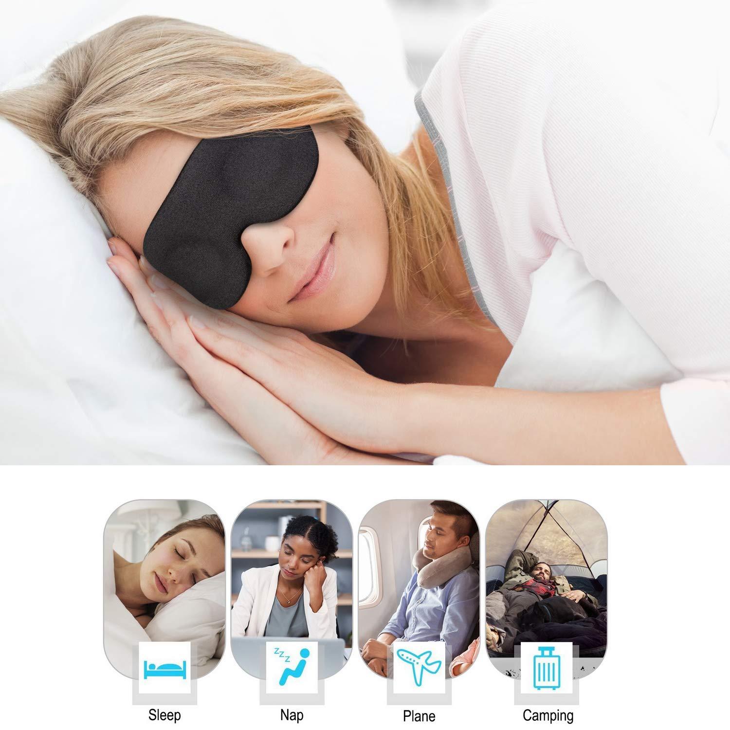 NEWVANGA NEWVANGA Memory Foam Sleep Mask Block Out Light 100%, 3D Contoured Blackout Sleeping Eye Mask Relief Pressure, Soft Cushion Eye Cover Night Blindfold