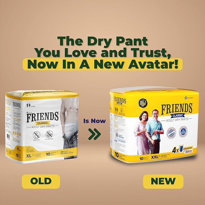 Generic Friends Classic Adult Diapers Pants Style -10 Count/Pack with odour lock and Anti-Bacterial Absorbent Core (Double Extra Large, 50 Count)