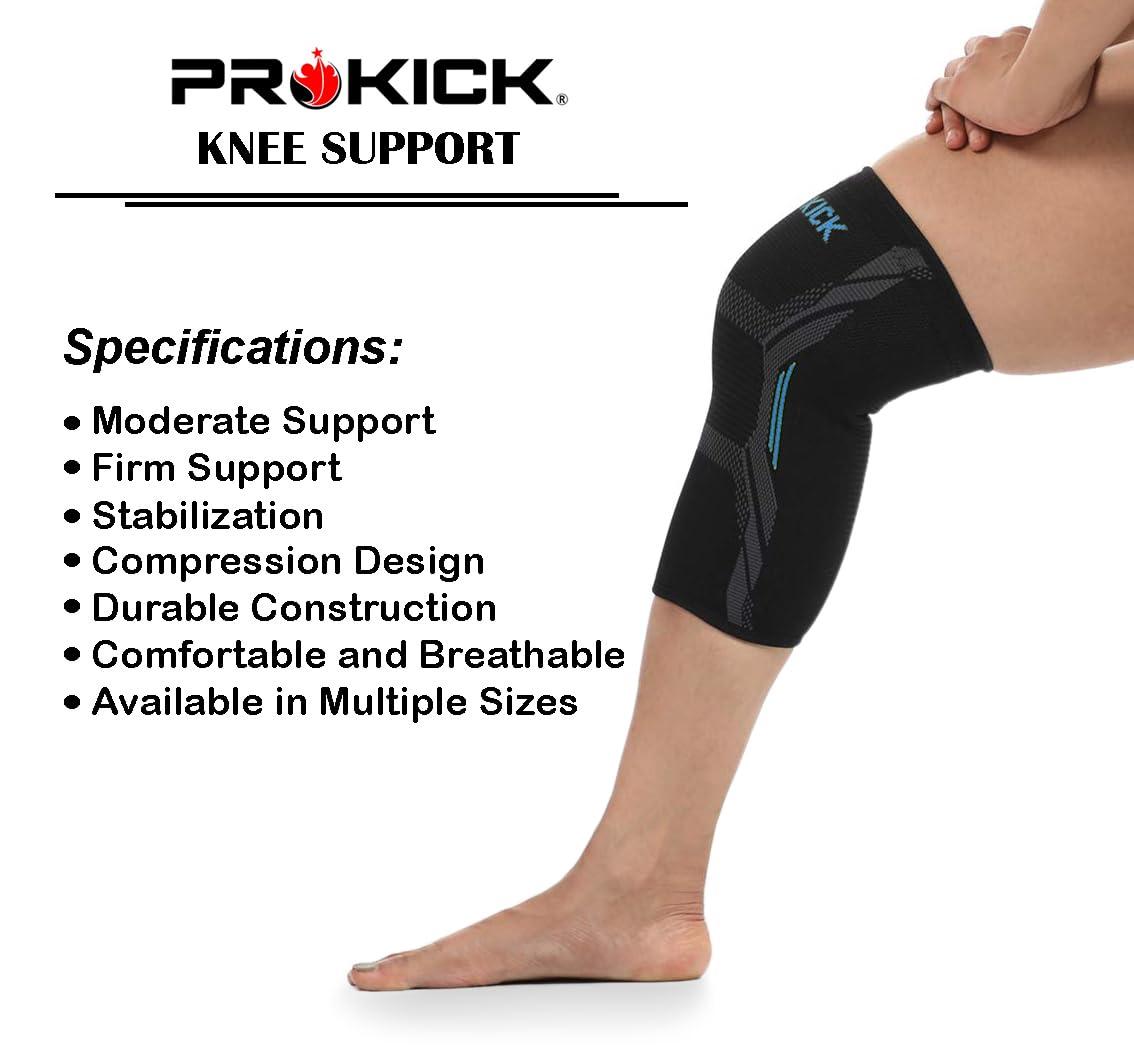 Prokick Prokick Powerflex Compression Knee Support | Stretchable Knee Cap Support for Sports & GYM | Suitable for Both Men and Women, Black/Blue - Medium