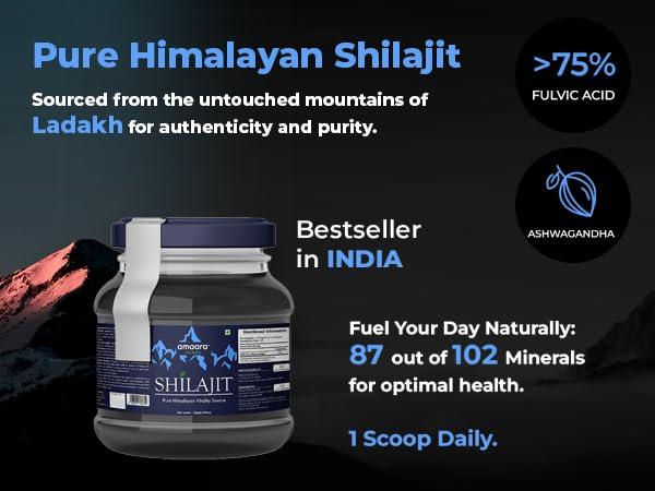 Amaara Herbs Amaara Herbs Pure Original Himalayan Shilajit/Shilajeet Resin 20g (Pack of 2) with Ashwagandha | Enhanced Strength & Stamina Formula for Men & Women | 4X Concentrated for Superior Results