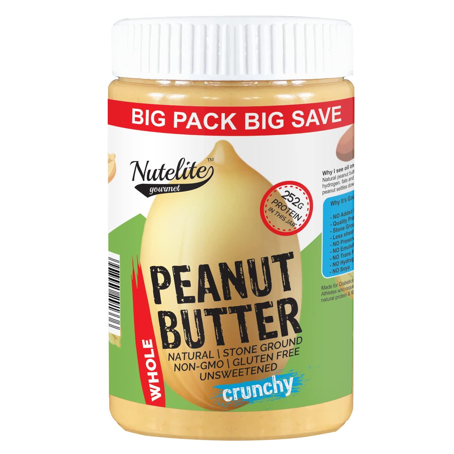 Nutelite Nutelite Natural Peanut Butter (Whole) - Crunchy (Unsweetened, Non-GMO, Gluten Free, Vegan), 900 g