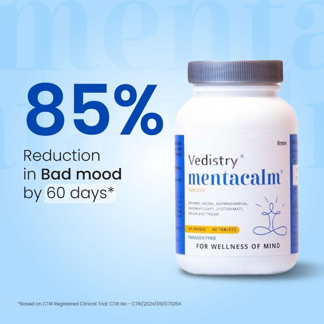 Charak Vedistry Mentacalm tablets | Ayurvedic Support for stress, anxiety & mental calmness -90 tablets Pack of 3