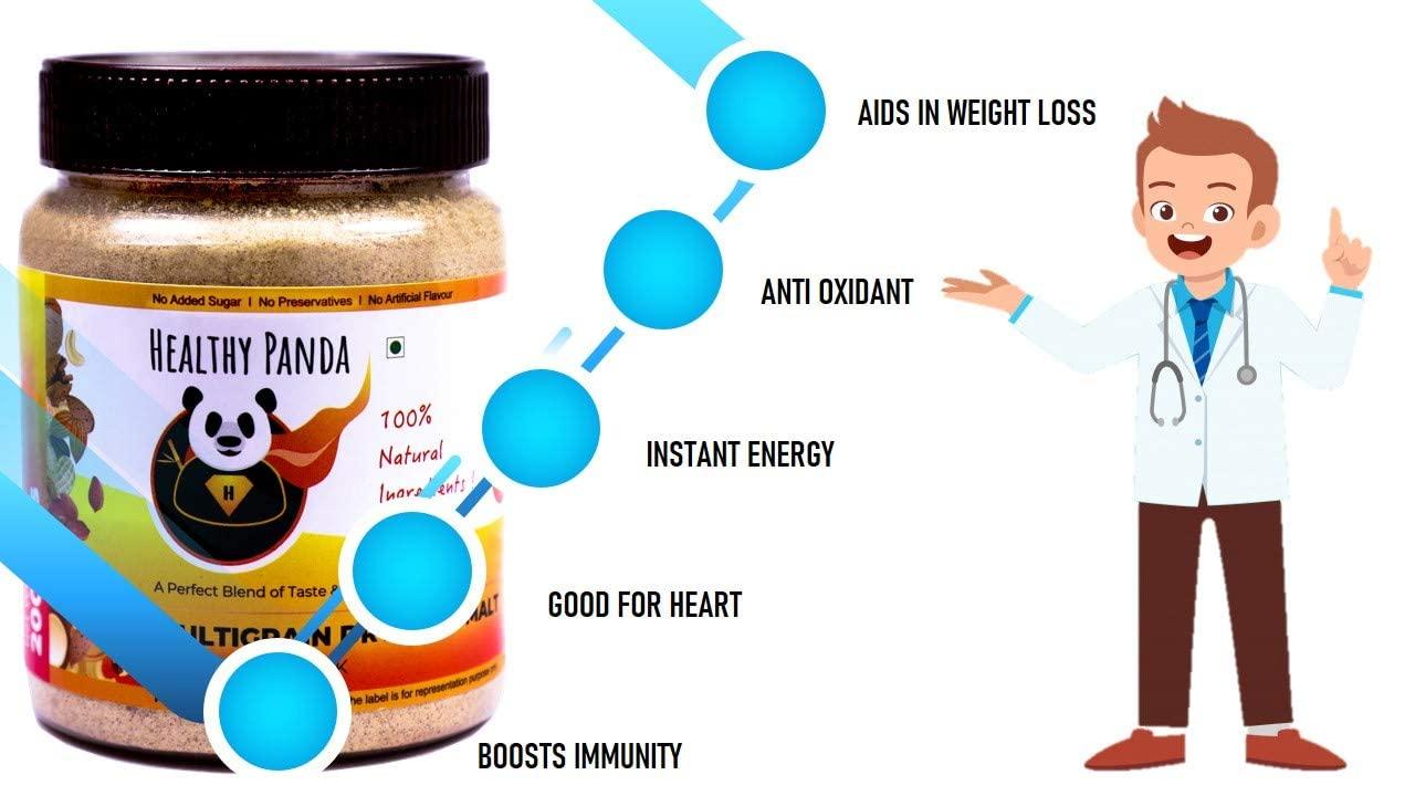 HEALTHY PANDA HEALTHY PANDA Organic Sprouted Multigrain Dry Fruit Malt / Sprouted Multigrain Health Mi x, Organic Sattu Mavu - 125 Gram, Pack Of 4 (500 Grams)