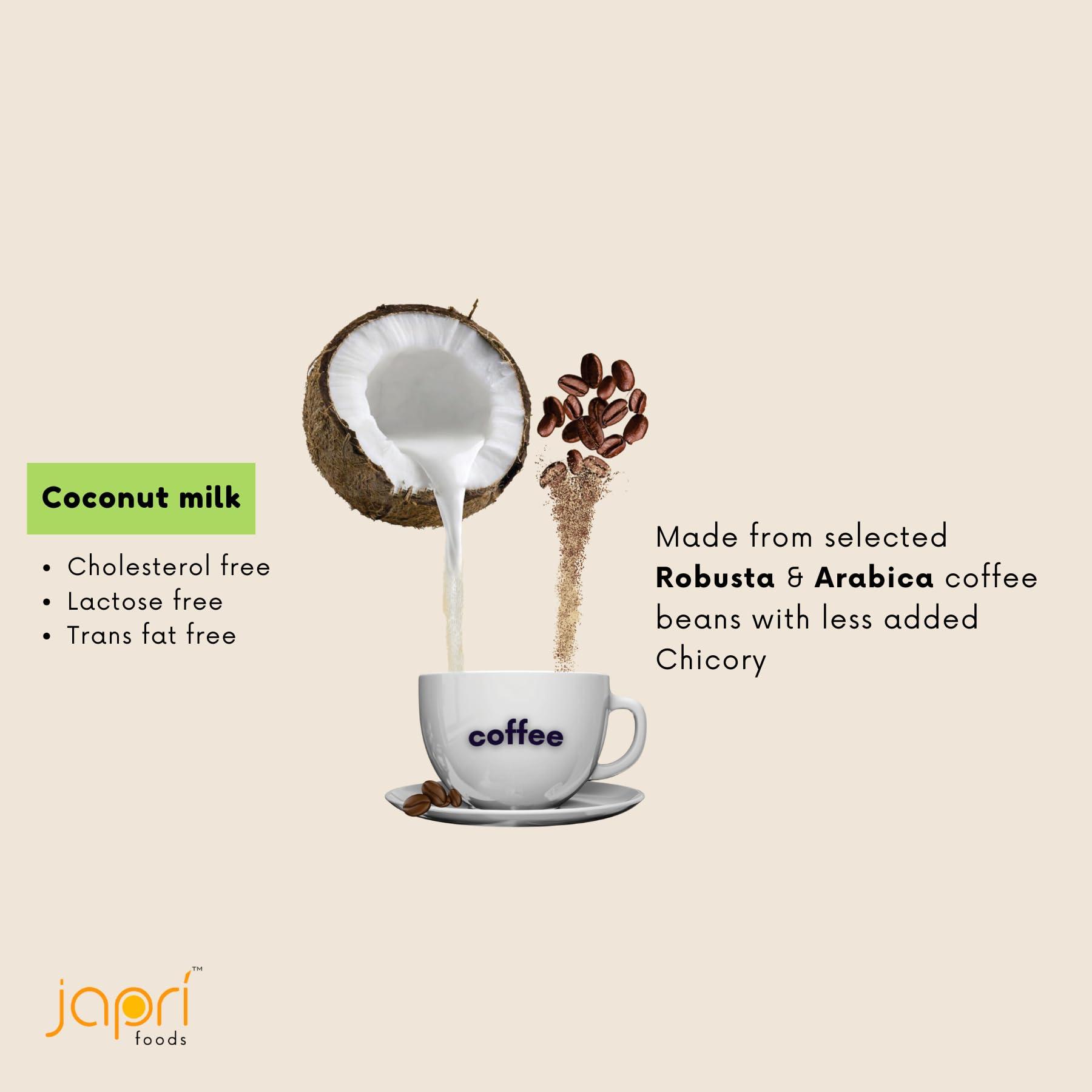 Japri Japri instant coconut milk no added sugar coffee premix | Japri Foods | Plant based coffee | Diabetic friendly | Lactose free | Non-dairy coffee | Vegan coffee premix 10g x 10 sachets (100g) | pack of 1