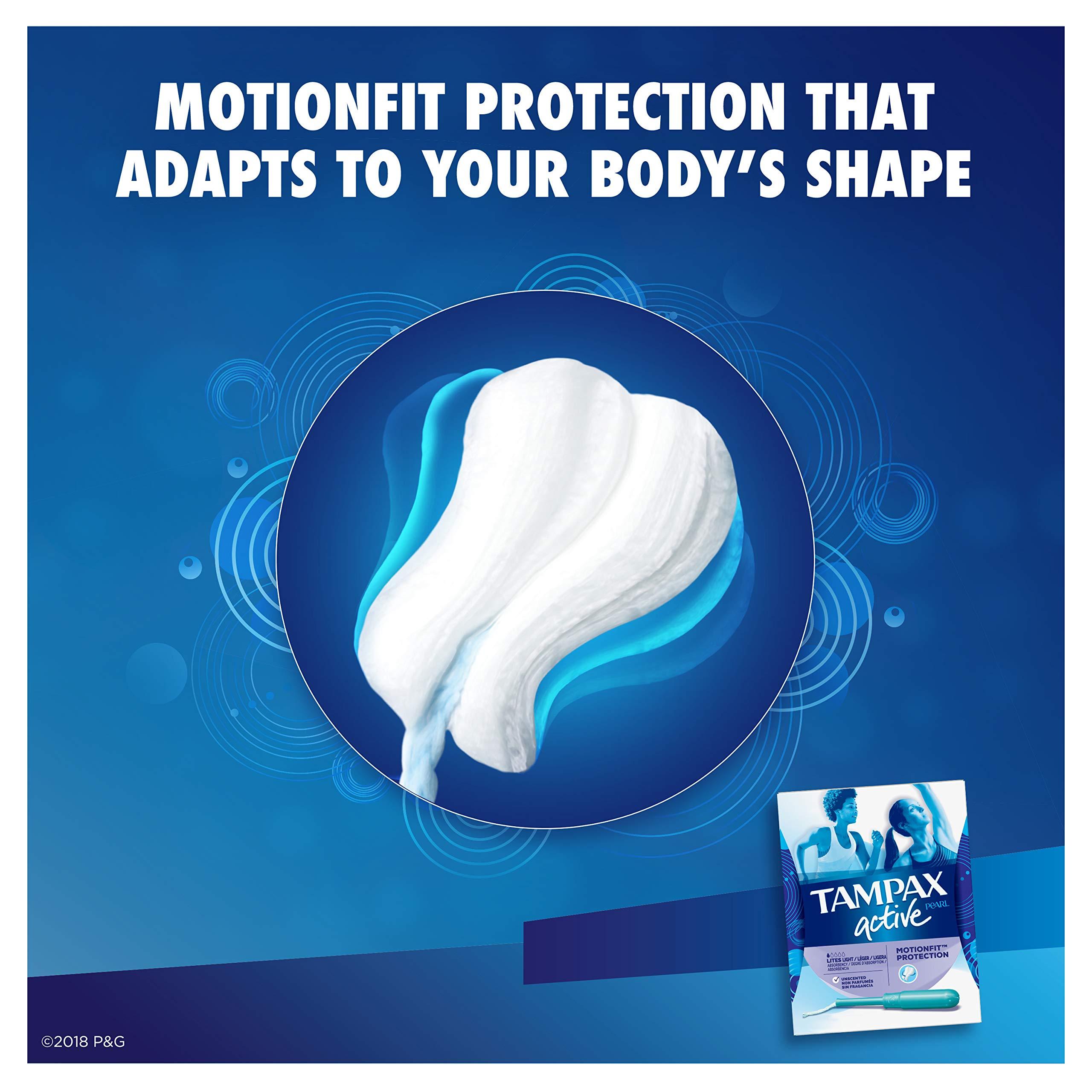 Tampax Tampax Pearl Active Plastic, Lites / Light Absorbency, Unscented Tampons, 18 Count