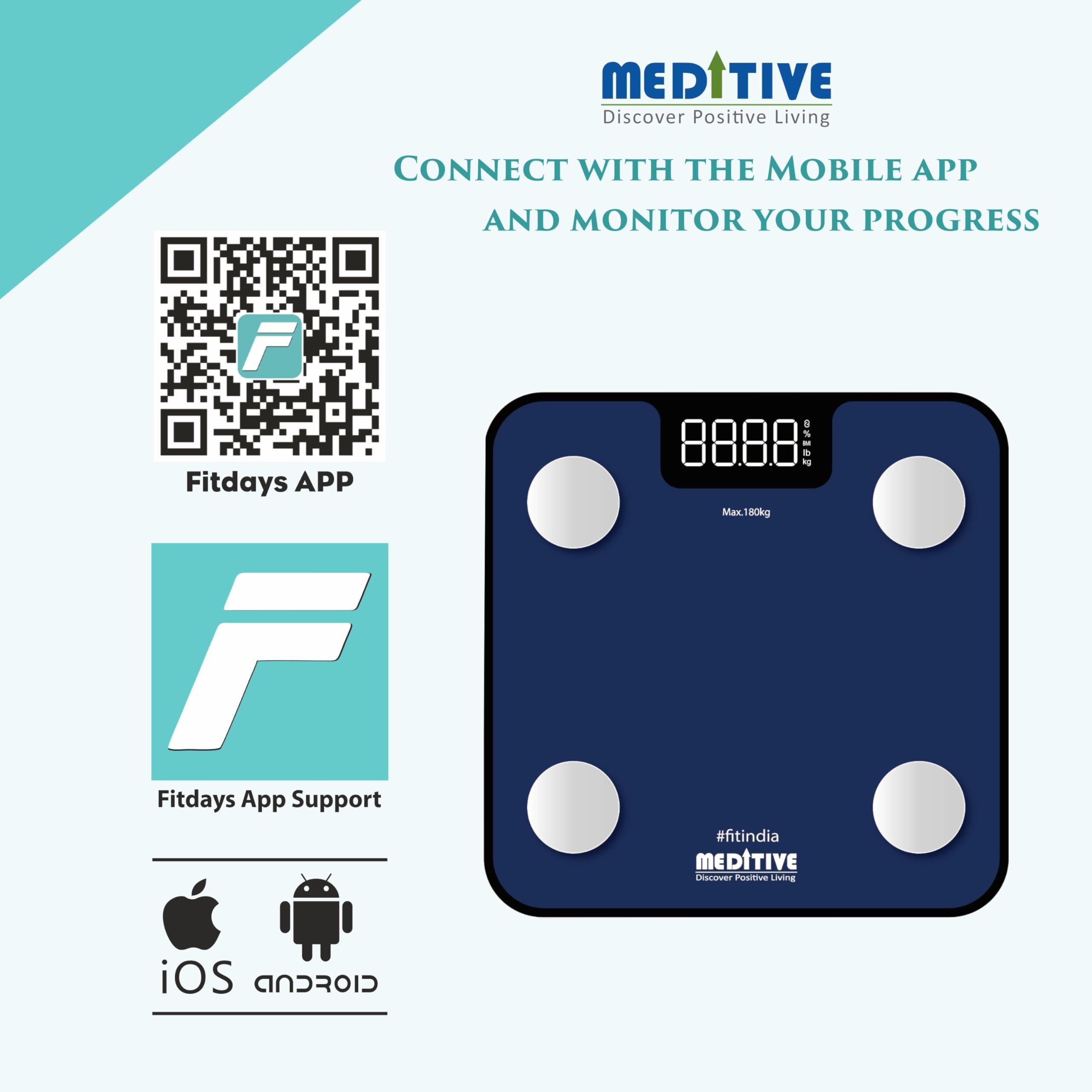 MEDITIVE MEDITIVE Digital Human Weighing Scale for Body weight, Durable Glass Platform, BMI Bluetooth Scale, (Minimum Weight: 7Kg, Maximum Weight: 180 Kg)