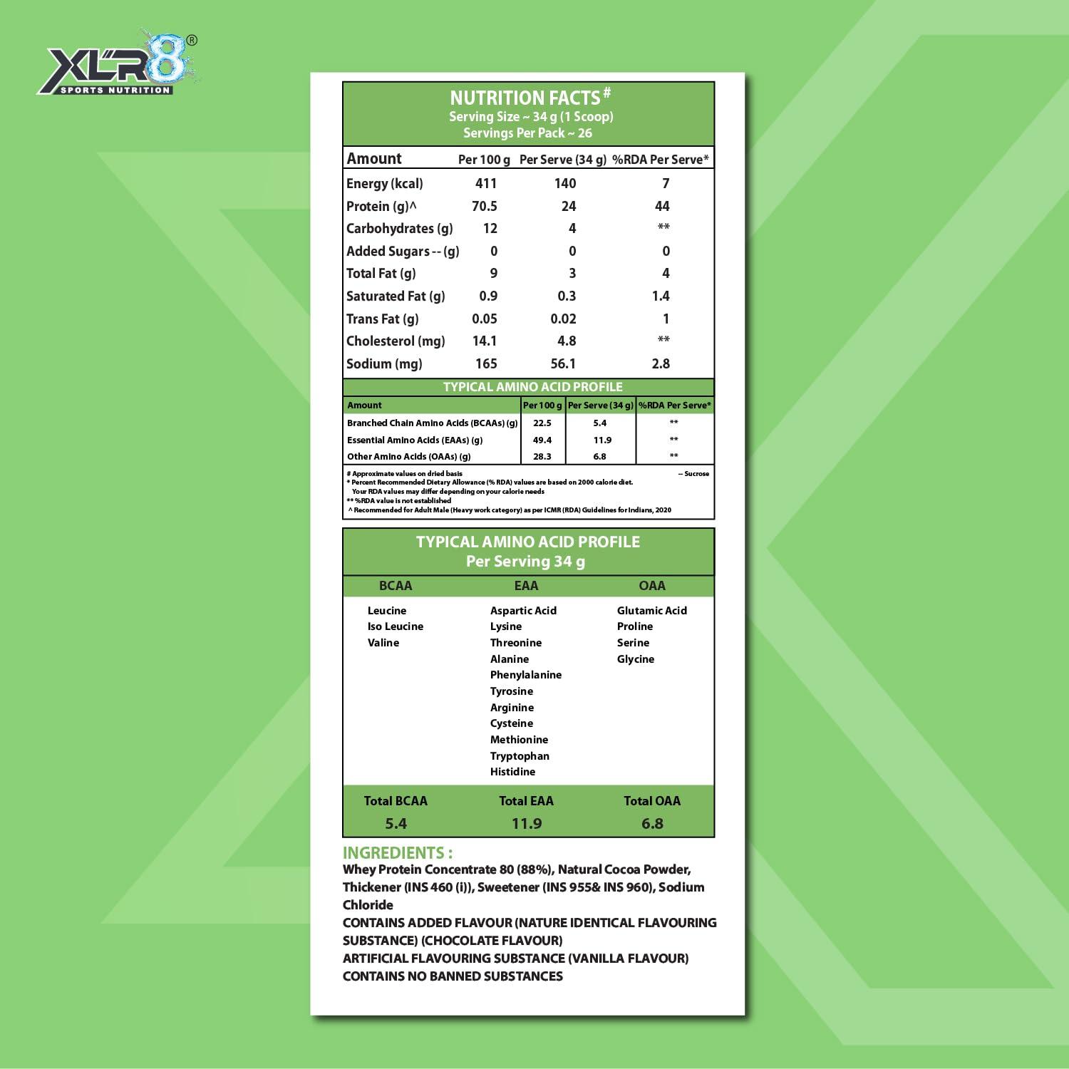 XLR8 XLR8 Whey Protein with 24g Protein - (2 lbs -Chocolate) & XLR8 Creatine Monohydrate Powder- Unflavored (100g, 33 Servings) - Pack of -2