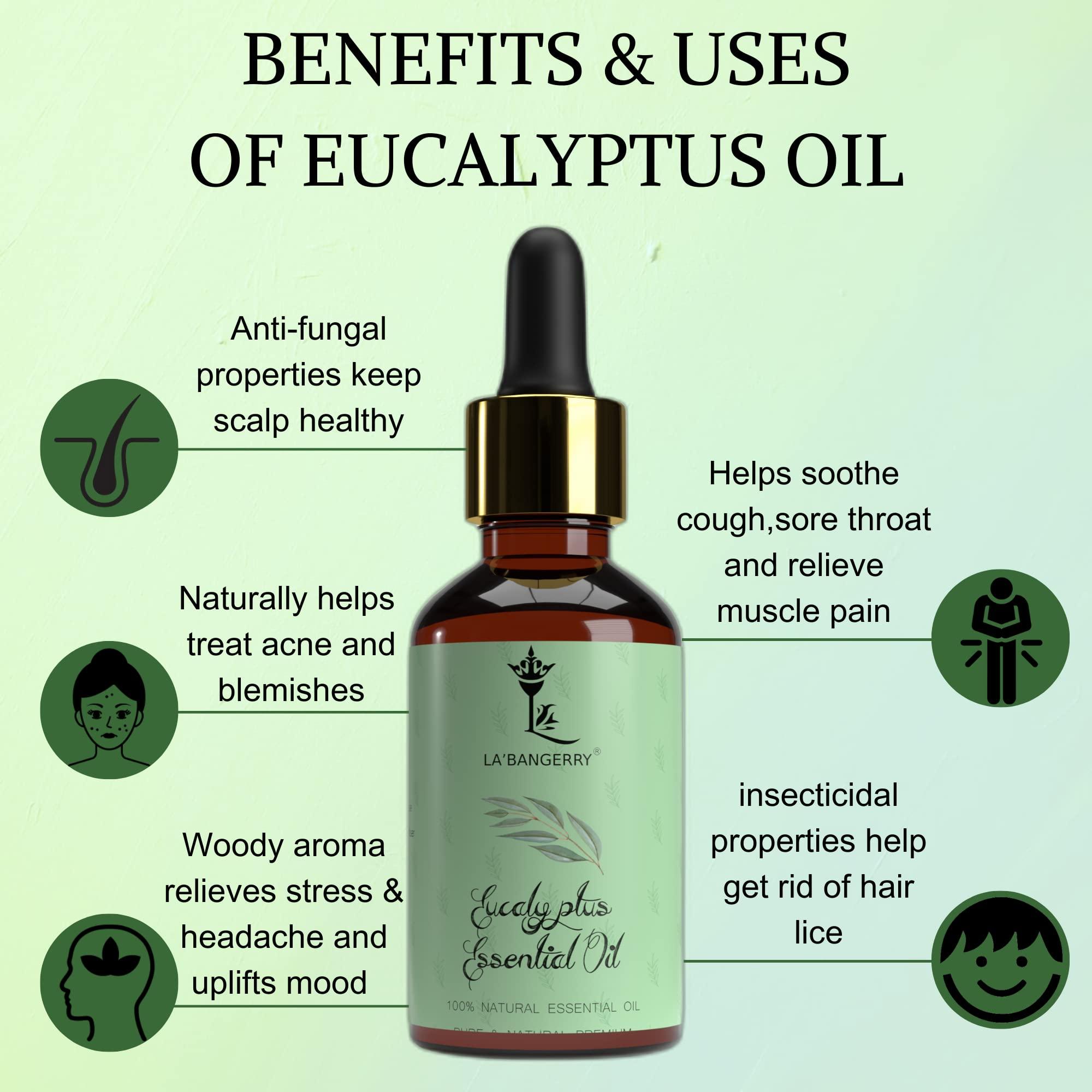 LA\'BANGERRY LA\'BANGERRY Nilgiri Eucalyptus Oil | Promotes Clear Skin, Strong Hair | Revitalizing & Nourishing Care for Hair, Scalp & Skin | 30 ml