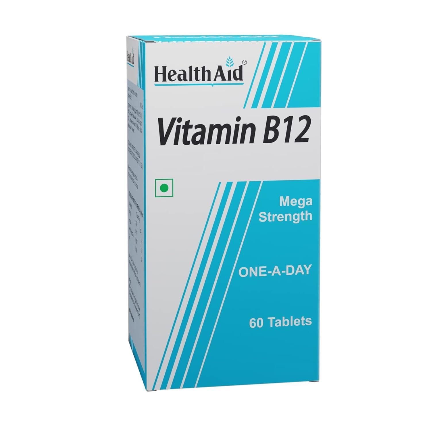 Health Aid HealthAid Vitamin B12 Supplement for Men & Women | helps reduce fatigue and helps improve blood circulation| Supports overall well-being - 120 Vegetarian Tablets