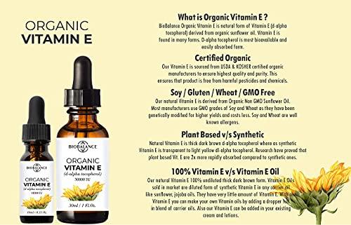 Bio Balance Bio Balance Organic Vitamin E, d-alpha tocopherol, 30,000 IU, Derived form Organic Sunflower Oil, 100% Pure & Undiluted, Soy/Gluten/GMO Free, Glass Bottle, 30ml
