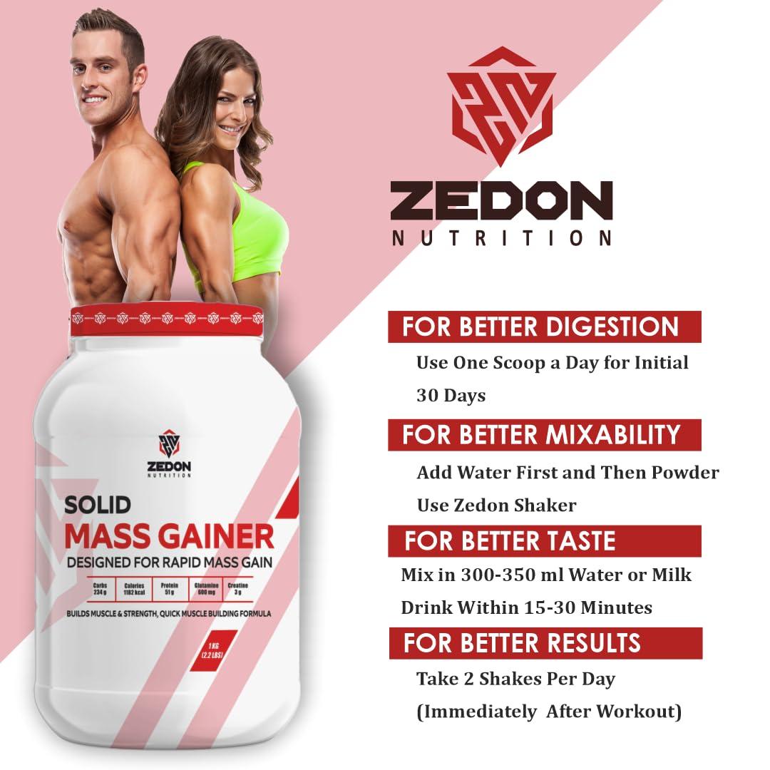 Zedon Nutrition Zedon Nutrition Solid Mass Gainer Whey Protein Powder, Whey Isolate & Concentrate 51g Protein, (Chocolate, 1 KG)