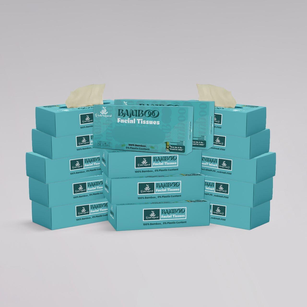 AshNatural AshNatural Bamboo Facial Tissue (Pack of 12) 1200 Pulls 2-Ply, 100% Bamboo|Disposable and Eco-friendly Tissue|Tree-Free Solution, Skin Friendly & Unbleached 1200 Pulls