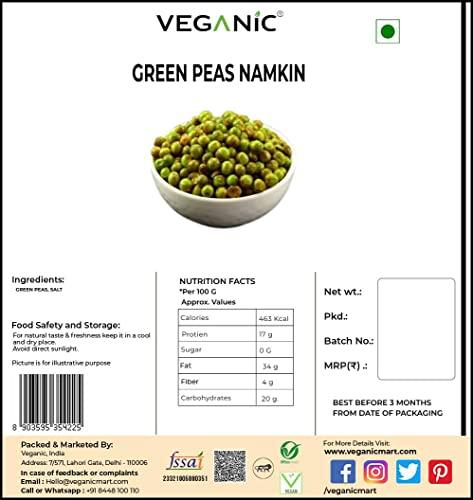 Veganic Veganic Organic Roasted Green Peas (Crunchy) | Salted & Masala Green Peas (Namkeen Matar)| Dried Matar Snacks (400 g)