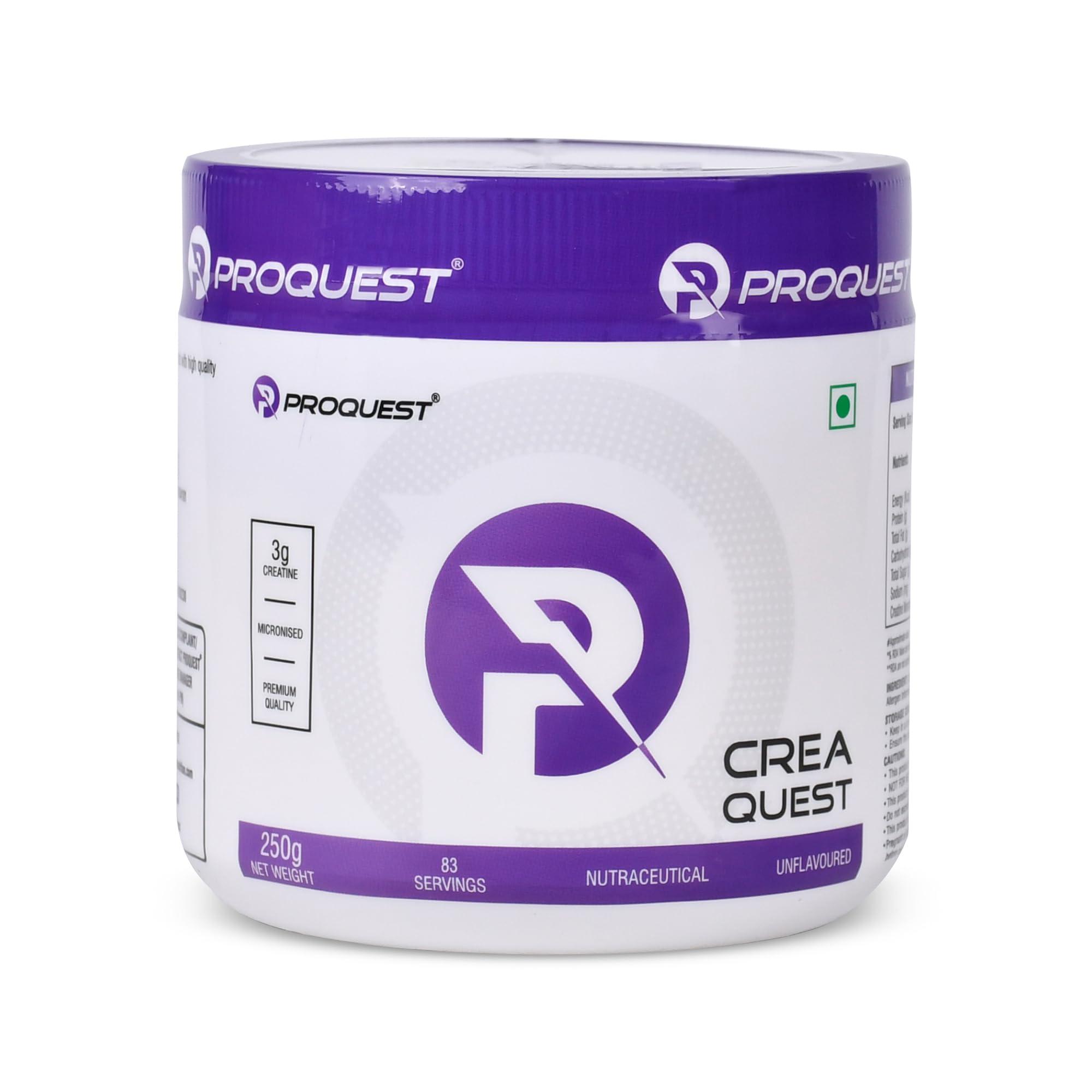 PRO QUEST PRO QUEST CreaQuest - Pure Micronized Creatine Monohydrate (250G, 83 Servings) Unflavoured, Lab Tested & Certified |Rapid Absorption |Enhanced Muscle Strength & Power|Fast Recovery|Powder