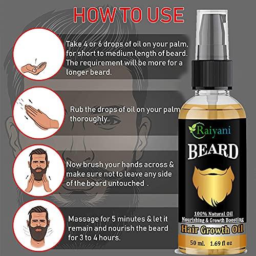 Raiyani Raiyani Beard Growth Oil - 50ml - More Beard Growth, With Redensyl, 8 Natural Oils including Jojoba Oil, Vitamin E, Nourishment & Strengthening, No Harmful Chemicals