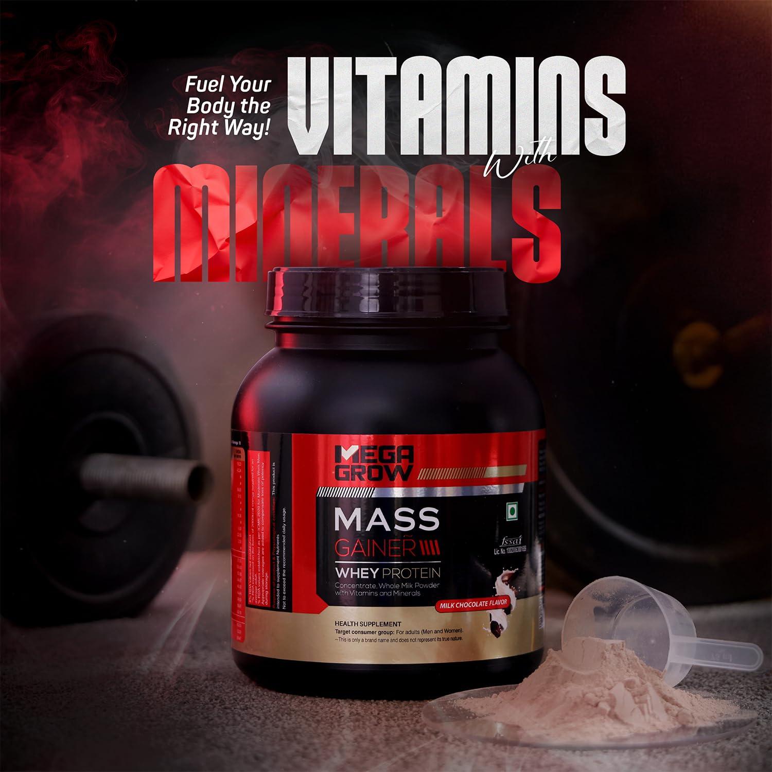 MEGAGROW MEGAGROW Mass Gainer 1Kg,Milk Chocolate Flavor-High Calorie Weight Gain Protein Powder,Bulking Supplement Powder,Mass & Weight Gainer Shakes For Men & Women Total 10 Servings