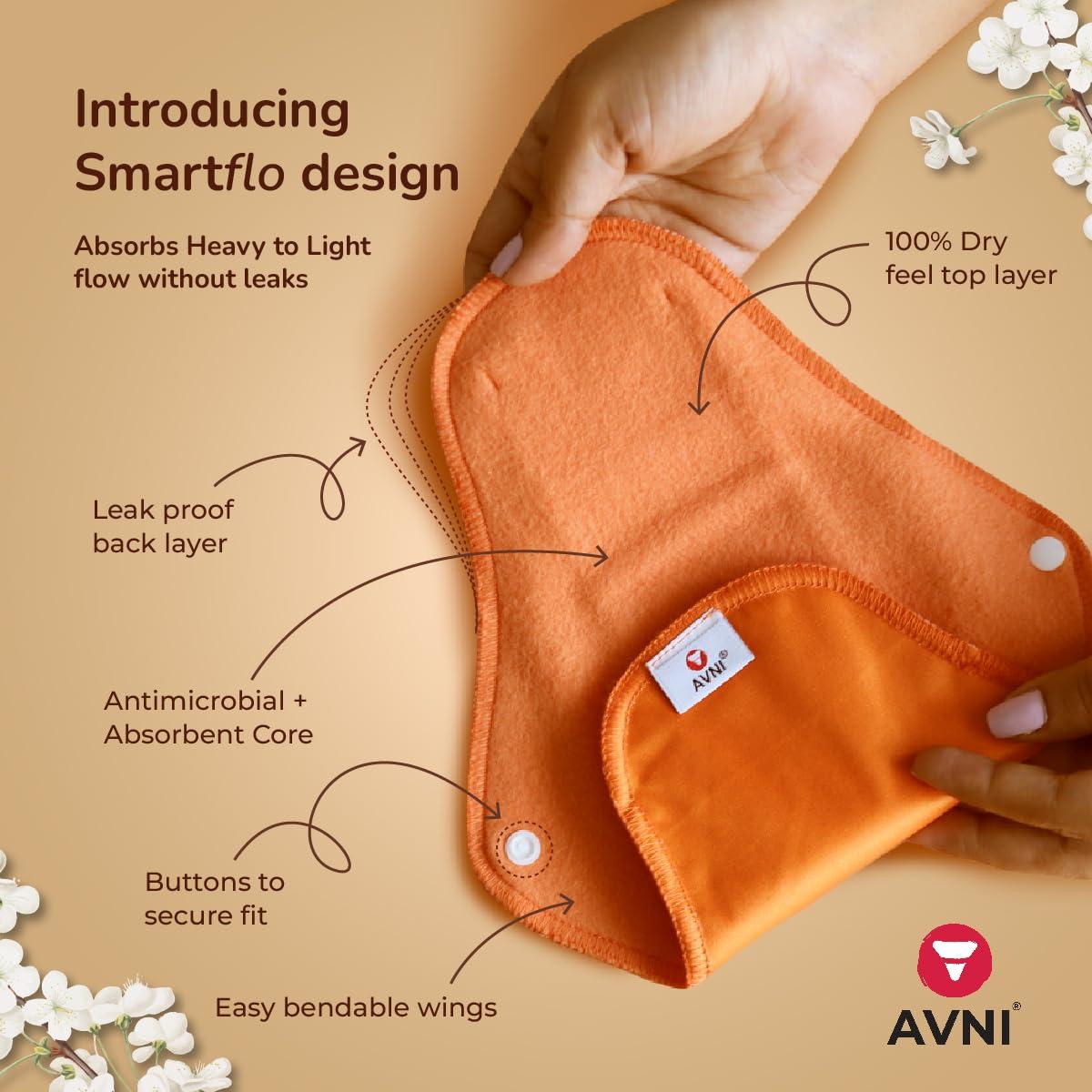 Avni Avni - Fluff Washable Cloth Pads, Pack of 4 + Natural Cloth Pad Wash - 100ml | XXXL (36cm) + 100ml Wash, (Combo Pack of 5)