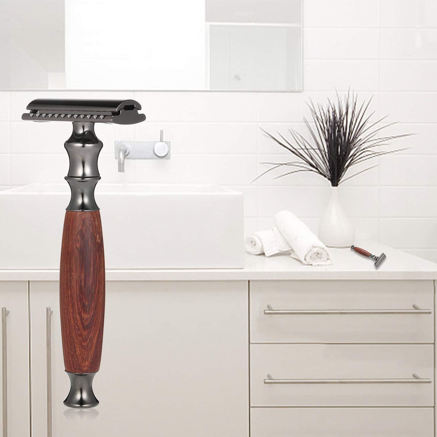 Qnotici Double-Edged Shaving Razor Safety Beard Razor with Long Natural Bamboo Handle Mustache Removal Shaving Tool Fashionable Sustainable and Durable