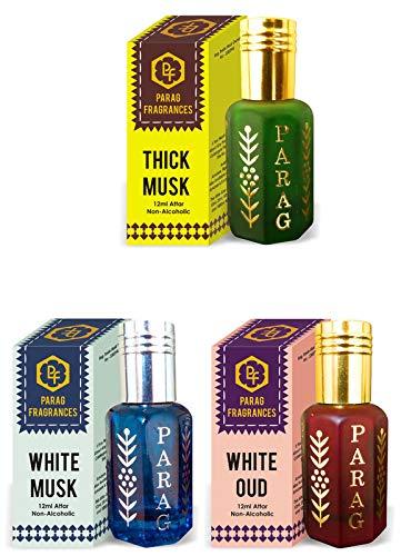 Parag fragrances Parag Fragrances Thick Musk, White Musk & White Oud Attar 12Ml Each Total 36Ml Of Natural & Pure Long Lasting Attar (Grade 1) Naturally Made By Bhapka Process