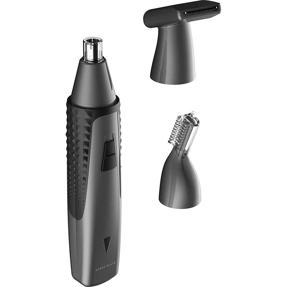 Perry Ellis Perry Ellis Rechargeable Ear and Nose Hair Trimmer for Men, 3 Detachable Heads for Sideburn, Eyebrow, Nose, Ear, Beard Trimmer for Men, Mens Grooming Kit, Detailer, Eye Brow Trimmer for Men