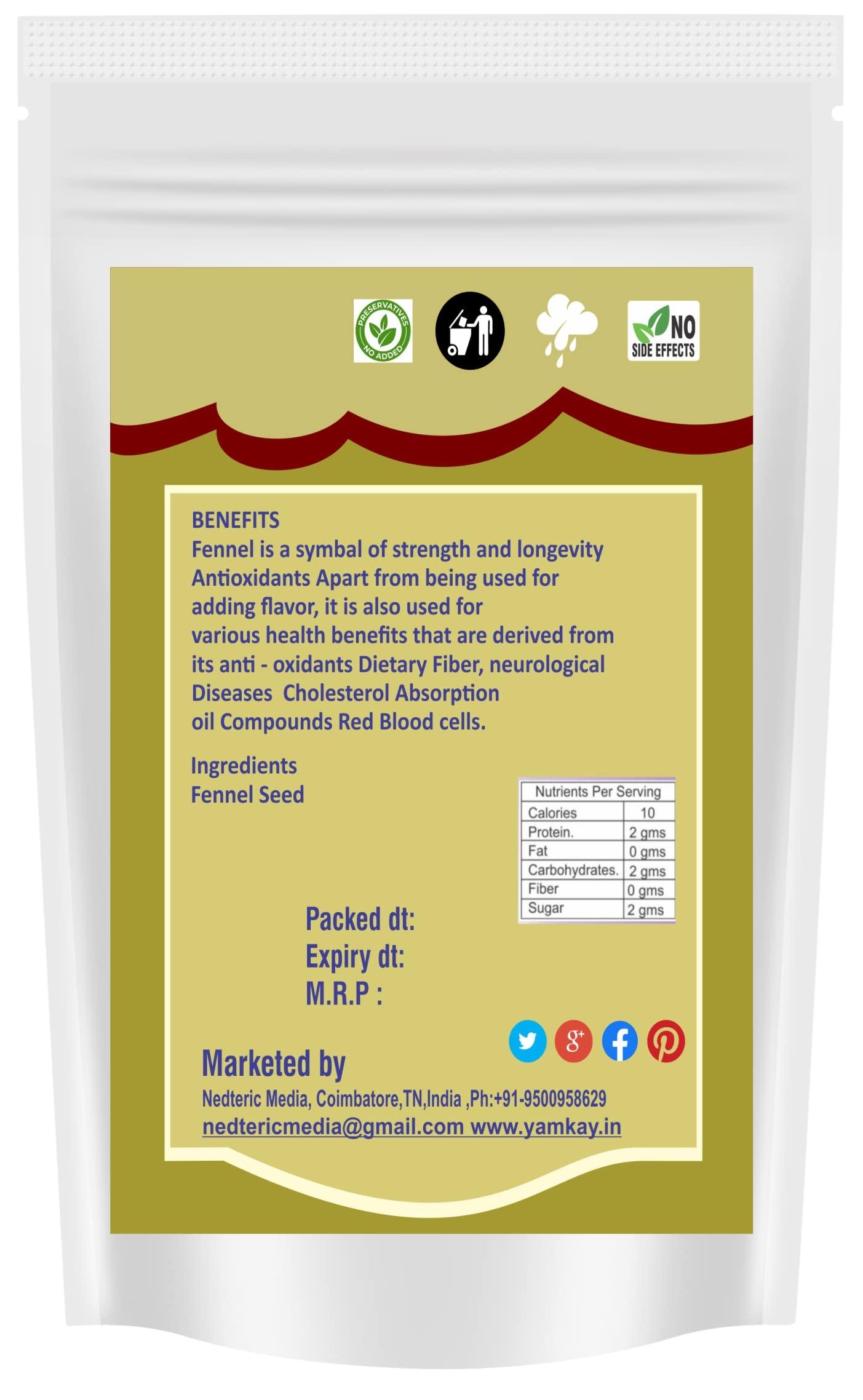 YAMKAY Yamkay Fennel Seed moti saunf dodda sompu hole Natural Fennel Seeds Saunf Indian Masala 200 gm