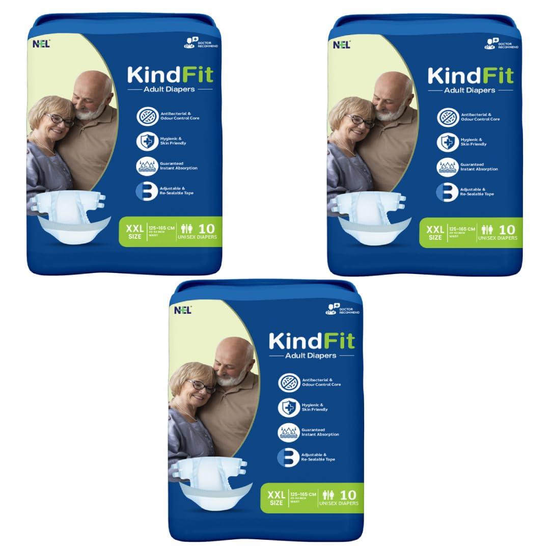 KINDFIT KINDFIT Open Tape Adult Diapers | Size : XXL - 30 Pieces | Pack of 3