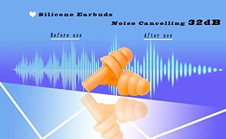 James JAMES soft Ear Plugs for Sleeping, Noise Cancelling Sound Blocking Earplugs Noise Reduction for Swimming Airplanes Musicians Concerts Silicone (Pack of 2) (Orange)