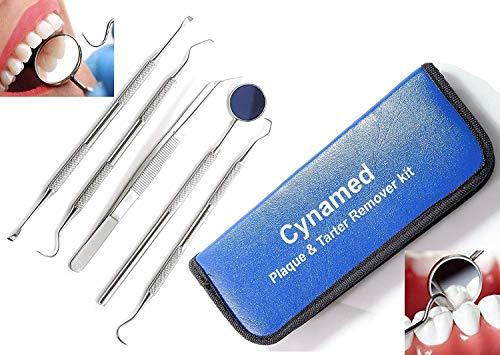Cynamed Professional Dental Hygiene Kit, Calculus Plaque Remover Set, Stainless Steel Tools, Tarter Scraper, Tooth Pick, Dental Scaler and Mouth Mirror Instruments. Hygienist Kit, Home Use Tools for Adults
