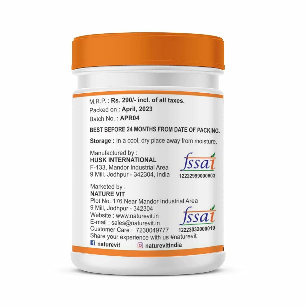 Nature Vit NatureVit Orange Flavour Psyllium Husk Powder, 100g | Isabgol | Effective for Constipation, Ayurvedic Formula, Non-habit forming, High Effervescence