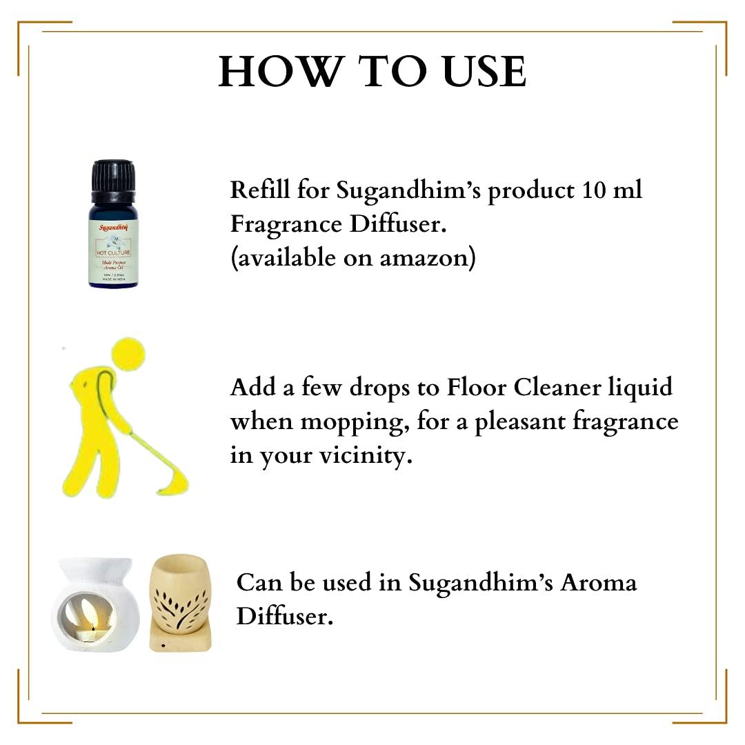 Sugandhim Sugandhim Multipurpose Aroma Oil Hot Culture, 1 x 10ml, Natural Oil, Imparts Freshness In Bedroom Living Room Study Office & Other Spaces,