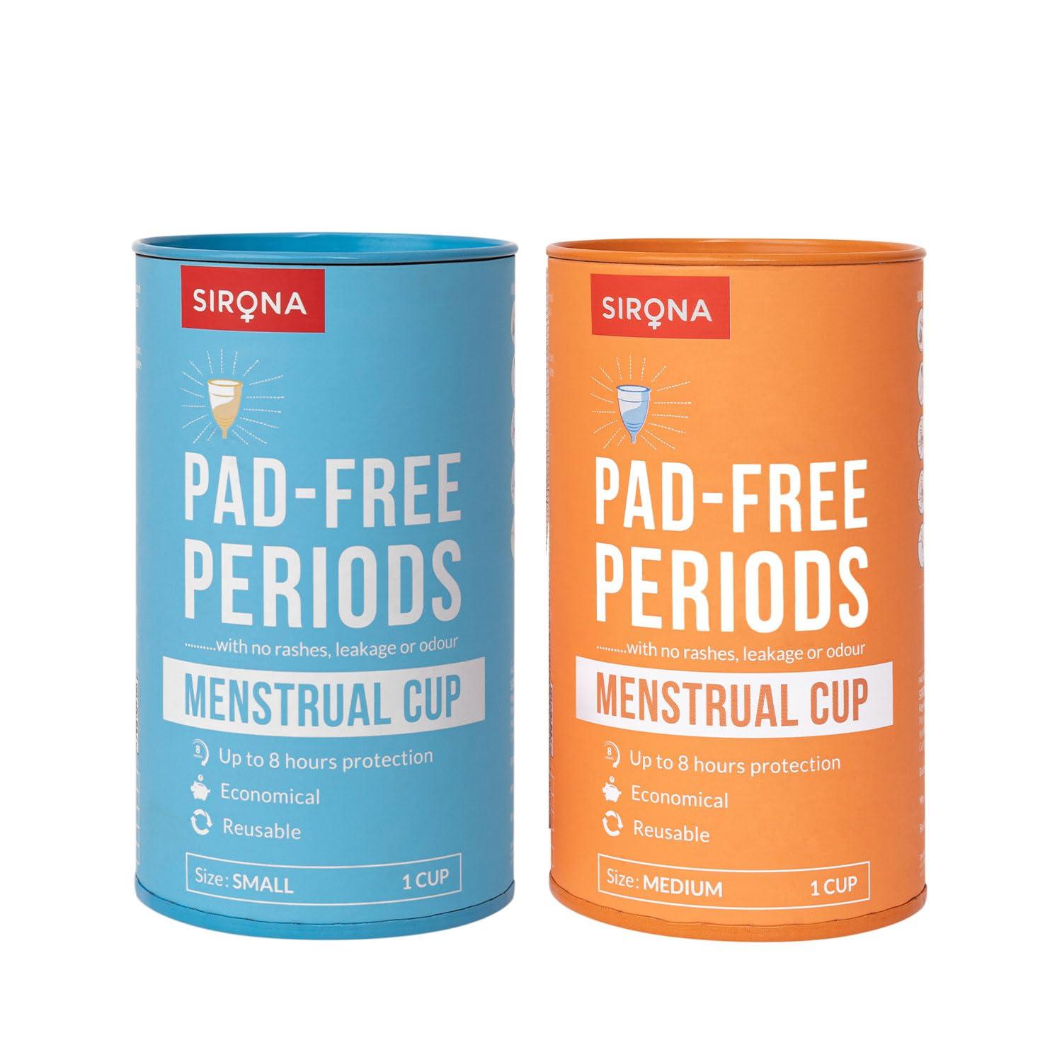 Sirona Sirona Reusable Menstrual Cup for Women | Medium and Small Size with Pouch | Ultra Soft, Odour and Rash Free | 100% Medical Grade Silicone | No Leakage | Protection for Up to 8-10 Hours | FDA Approved