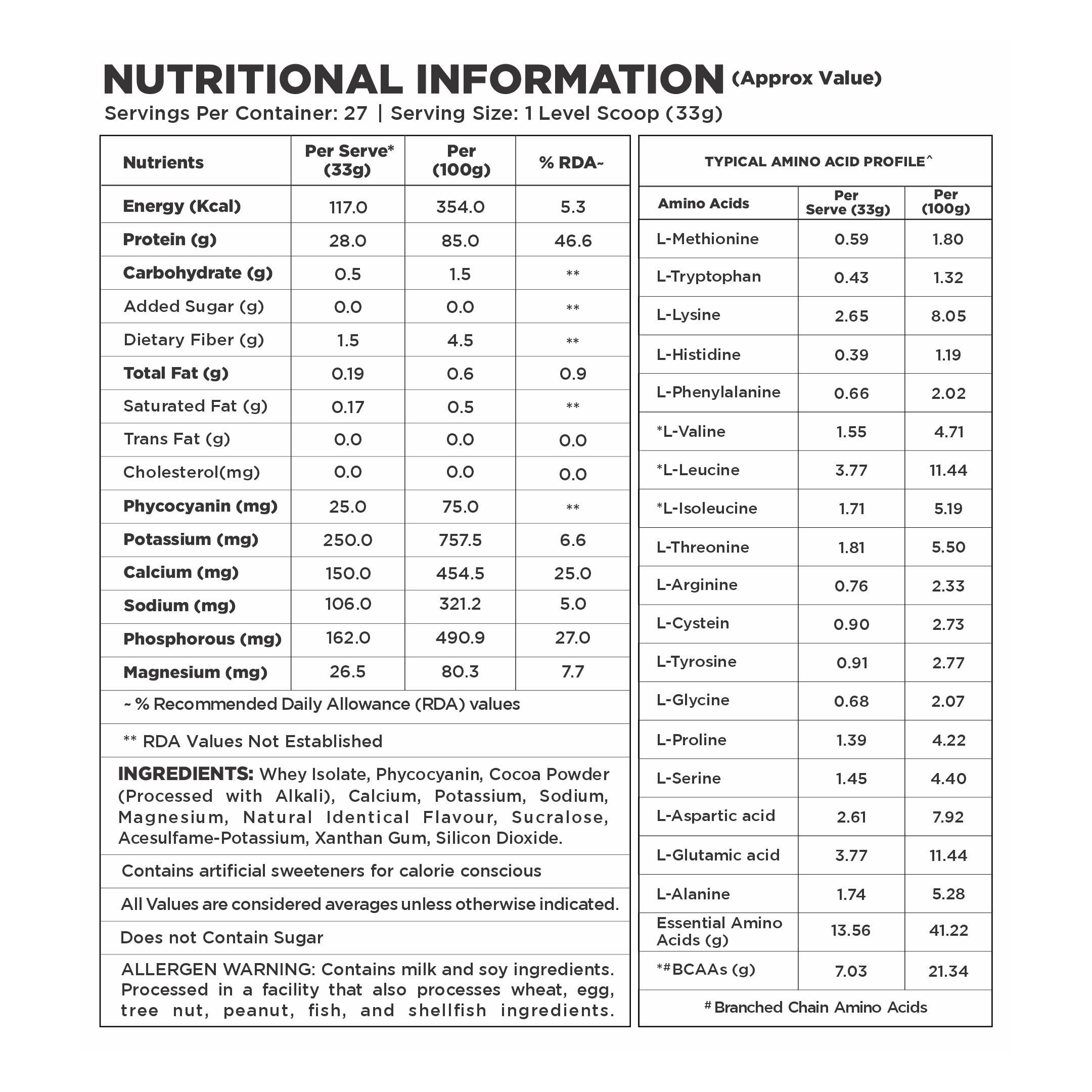 Bolt BOLT Nutrition Whey Isolate Protein Powder | With Superfood PHYCOCYANIN | USA Formulation & Origin | For Muscle Strength & Bone Health | 2LB/907gm (27 Servings) | Piedmont Chocolate