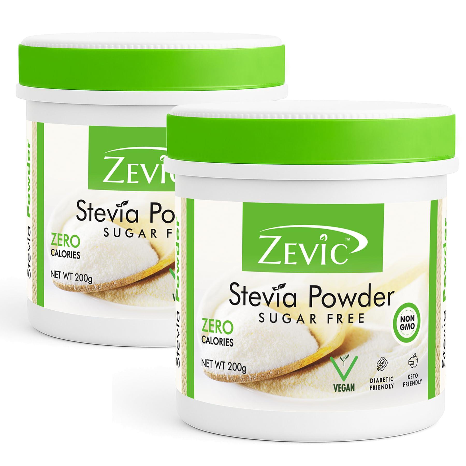 ZEVIC Zevic Stevia Sugar Free Powder | Zero Calories Stevia | Vegan & Keto | 100% Natural Sweetener Powder | Sugar Substitute Natural | Diabetic Friendly - 200g (Pack of 2)