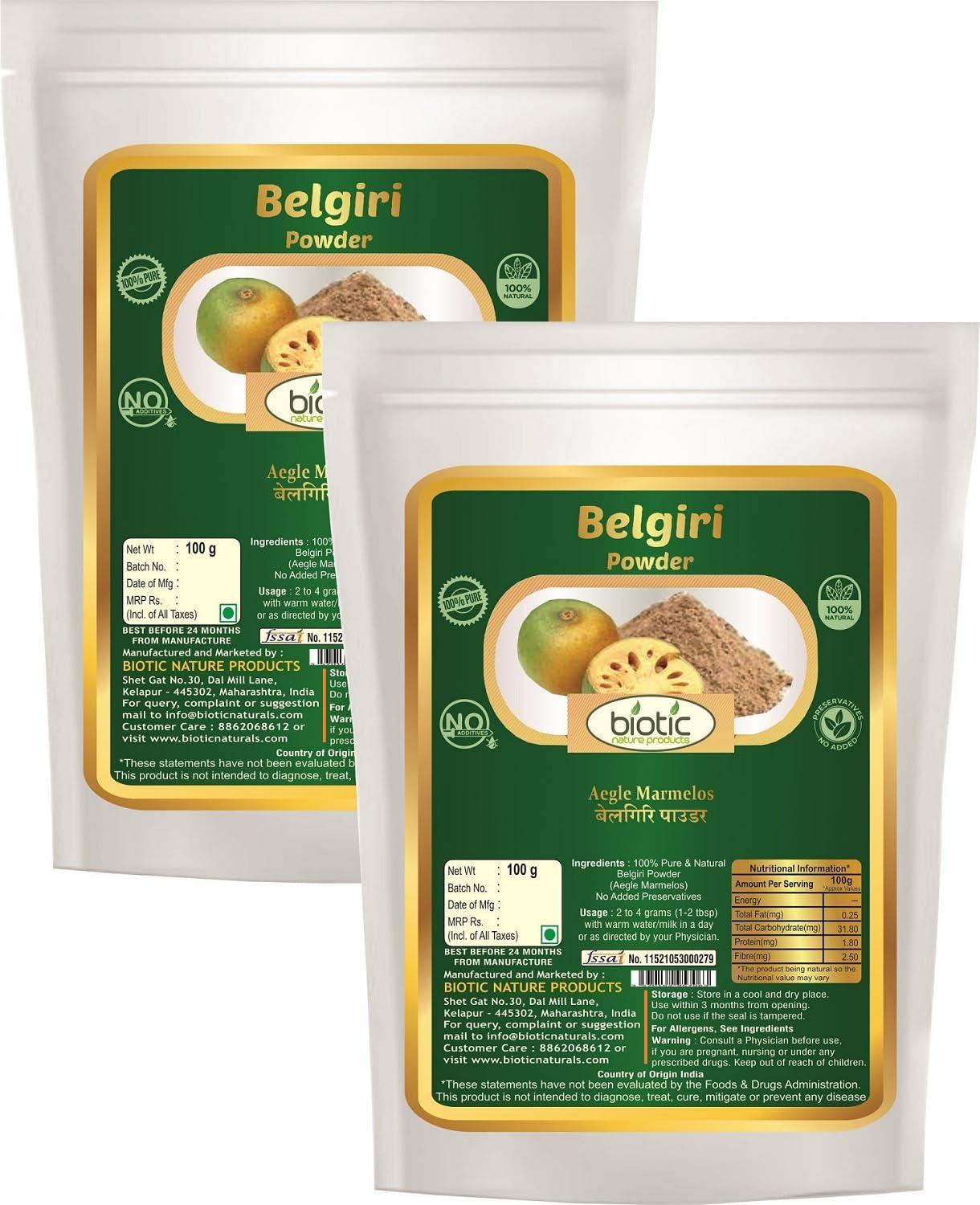 Biotic Biotic Natural Belgiri Powder - Aegle Marmelos - Bealgiri Powder - Bael Phal Dry Powder - Bel Powder - Wood Apple - 200 gm