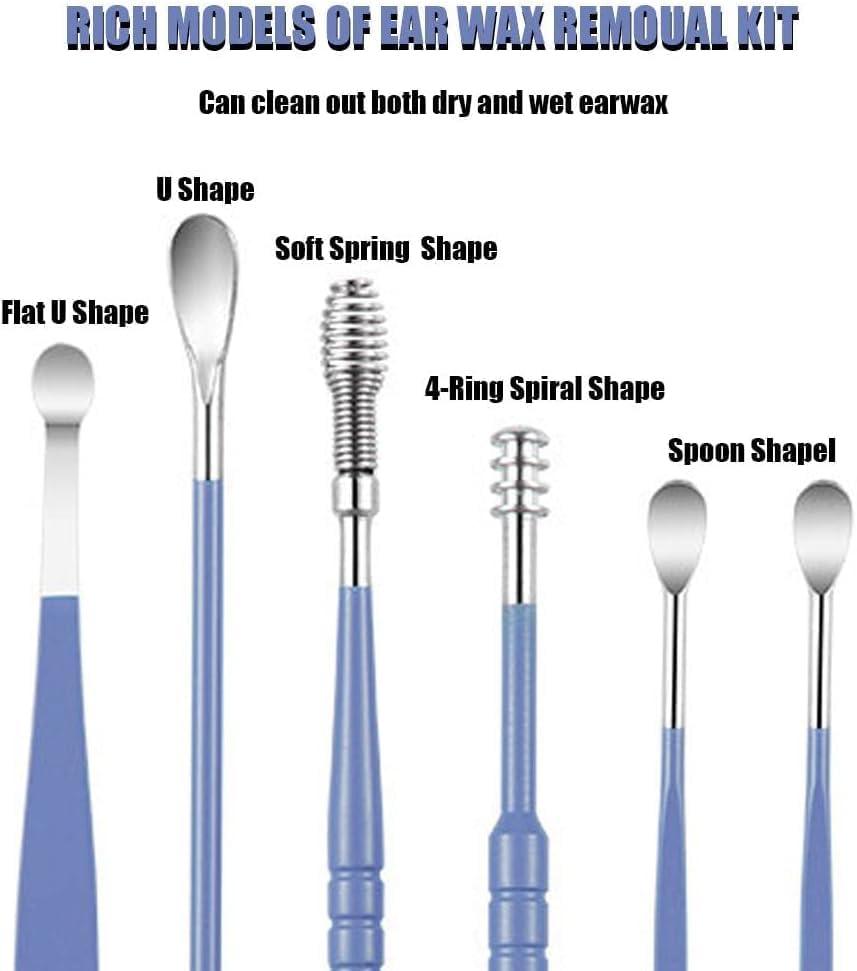VIVUE VIVUE Ear wax cleaner tool kit set of 6 pieces Wax Removal Deeply Clean Spiral Turn Stainless Steel Cleaning Ear Care Tools with Leather Storage Box Spiral Tool Spoon Cleanser Ear Curette Cleaner (MULTI)