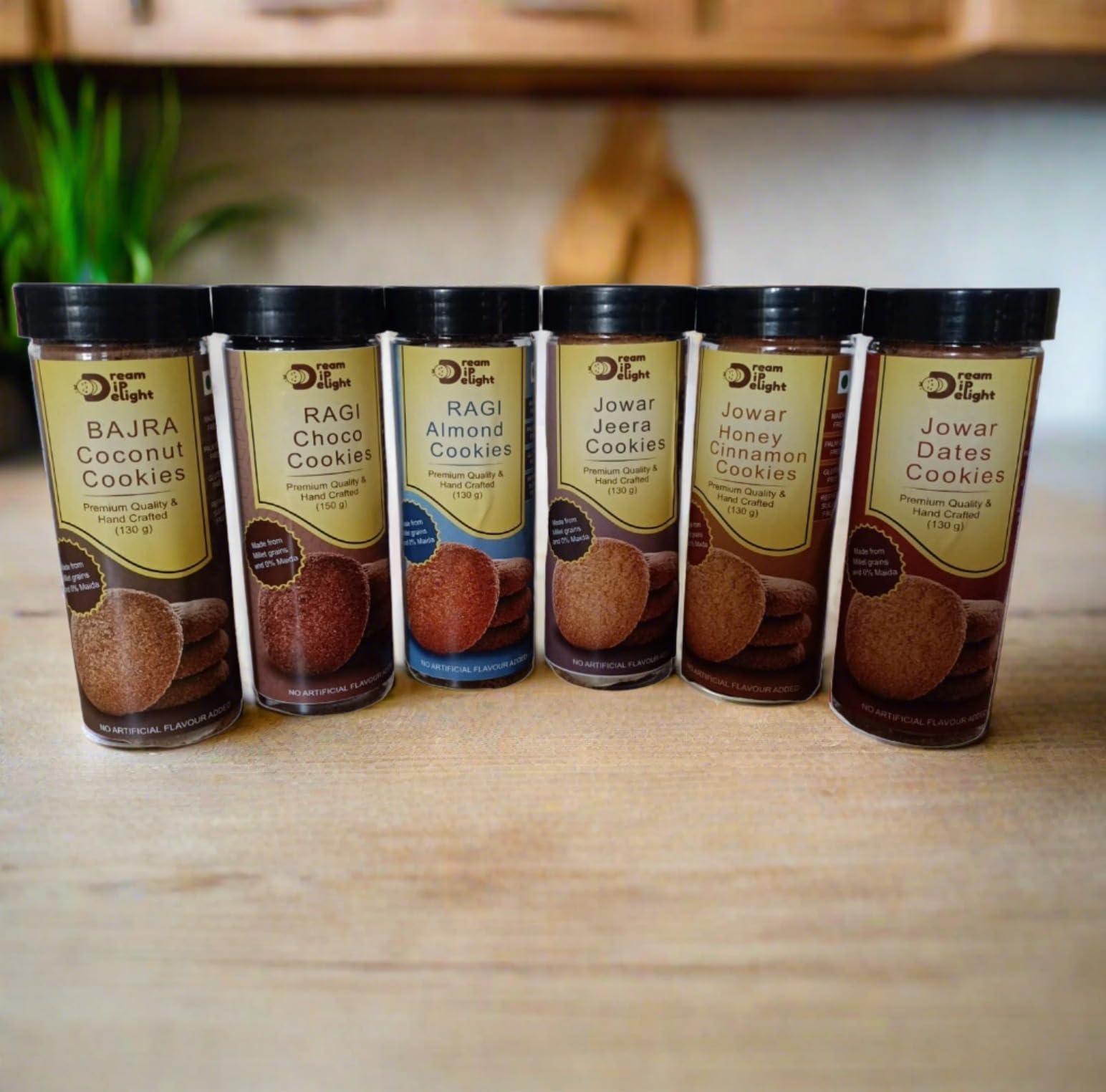 DREAM DIP DELIGHT Dream Dip Delight Ragi Almond Cookies | Tasty & Healthy Cookies For Childrens | Jaggery Cookies with no Maida | Digistive Cookies with No Artificial Preservatives & Flavours | Gluten-Free | 150gm