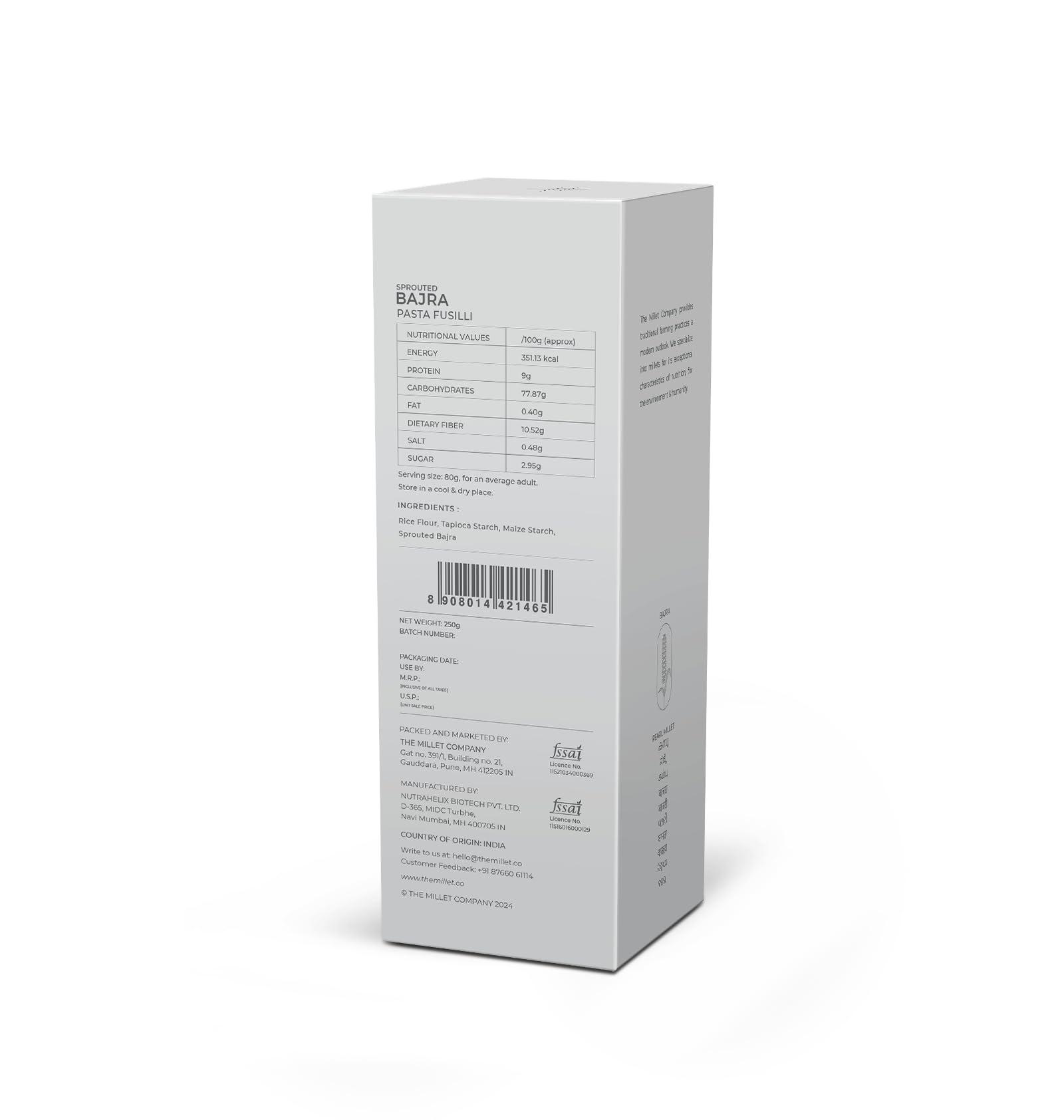 THE MILLET COMPANY The Millet Company Sprouted Bajra Pasta Fusilli, Gluten-free, Maida-Free, High-Fibre Pasta