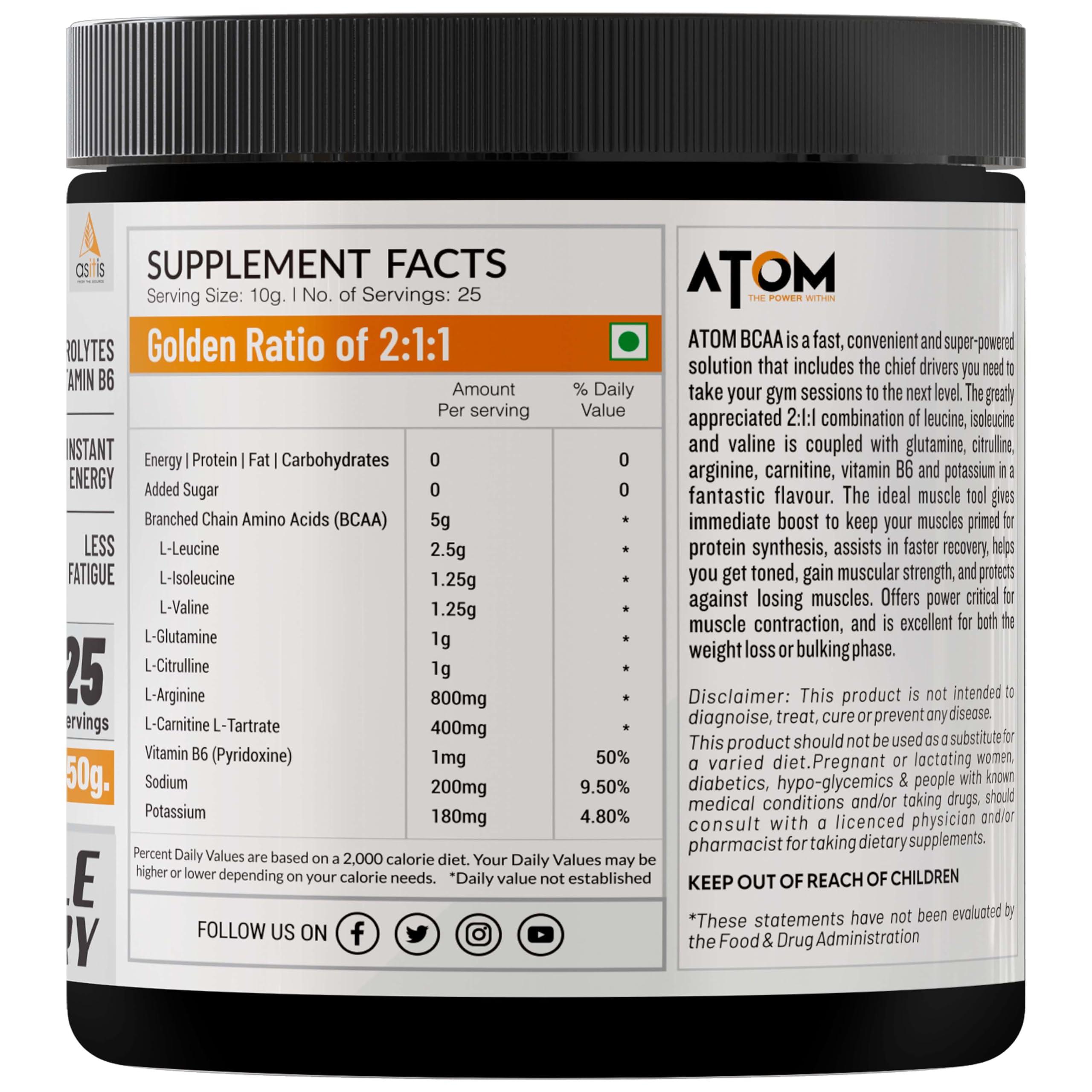 Asitis Nutrition AS-IT-IS ATOM BCAA 250g with L-arginine, L-Carnitine, L-Citrulline for Energy Burst & Athletic Performance, Spicy Jalapeno