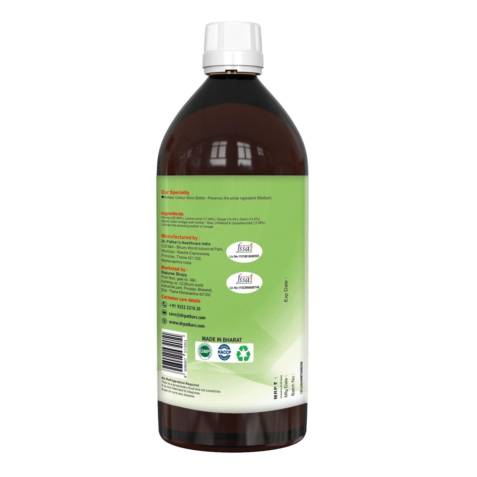 Dr. Patkar's Dr. Patkar's - Apple Cider Vinegar with Ginger, Garlic, Lemon, & Honey (500ml)