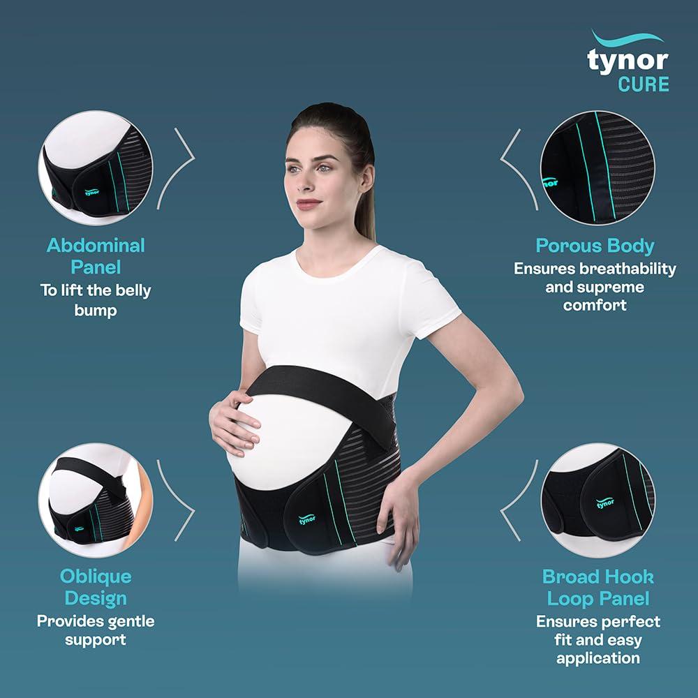 TYNOR TYNOR Pregnancy Support | Maternity Belt for Lower Back Pain Relief & Posture Support | Adjustable, Comfortable Design for Pregnent Women | Pack of 1 (Black, Medium)