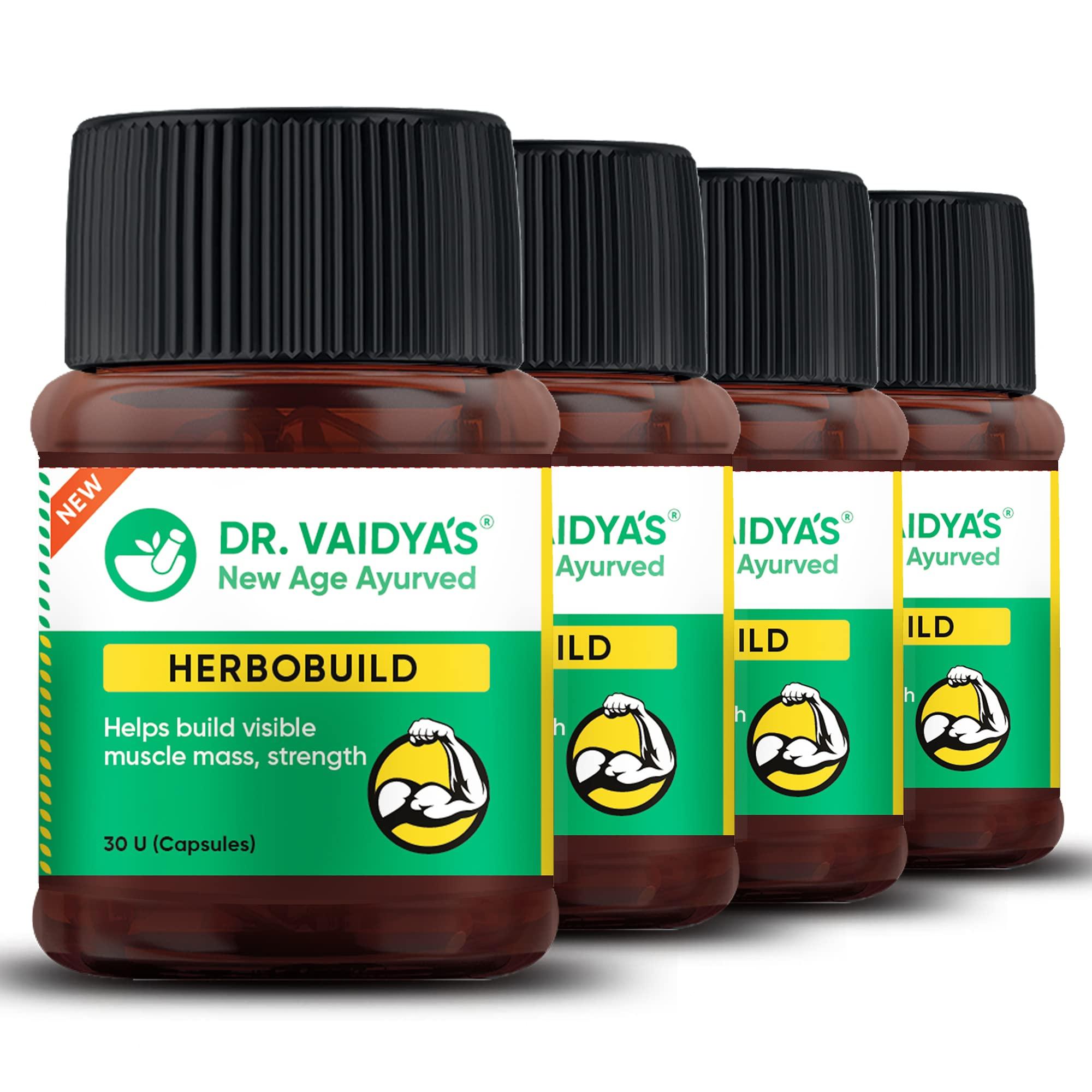 Dr. Vaidya's Dr. Vaidya\'s Herbobuild Capsules | Ayurvedic Muscle & Mass Gainer For Enhanced Stamina & Peak Fitness | (30 Capsules Each) Pack of 4