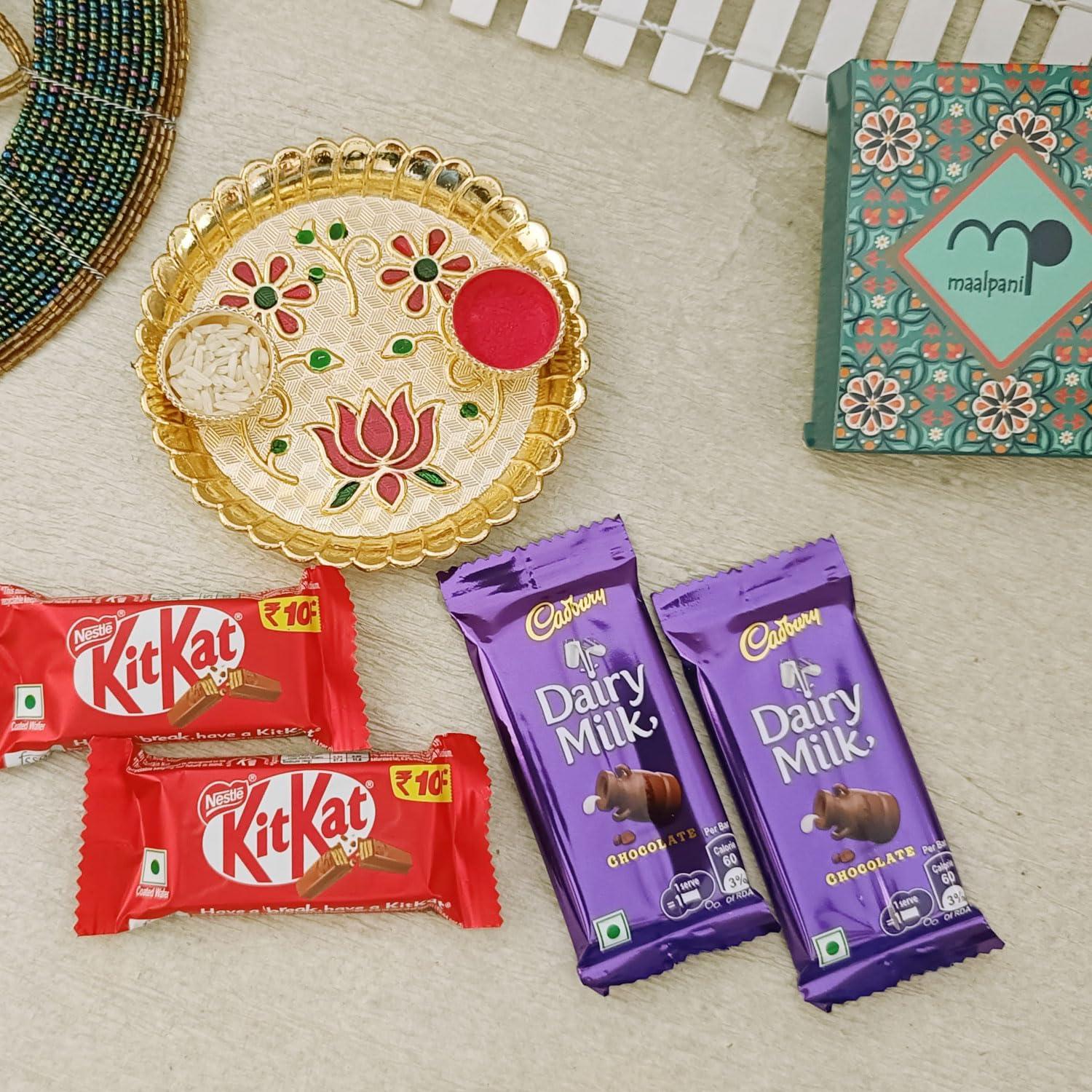 maalpani Maalpani Rakhi Rakshabandhan Chocolate Gift Hamper, Rakhi Chocolate Gift Combo Pack with Pooja box - 20510C