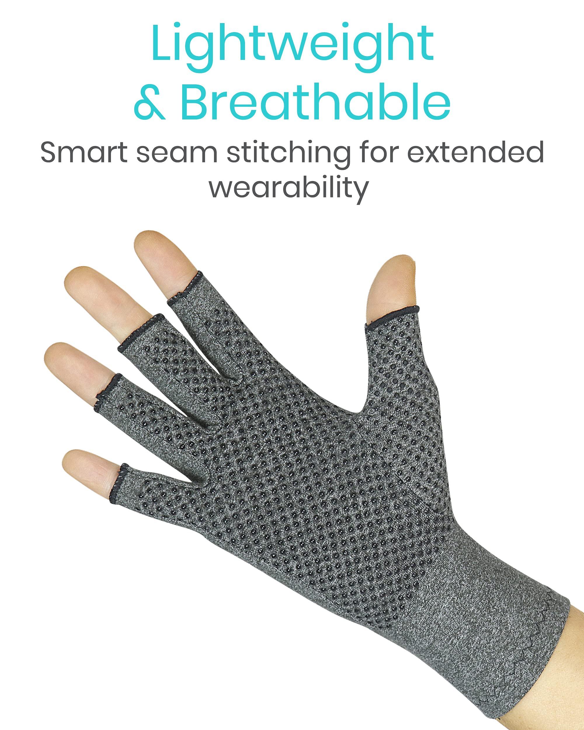VIVE Arthritis Gloves With Grips by Vive - Textured Open Finger Compression Hand Gloves for Rheumatoid and Osteoarthritis - Joint Pain Relief for Men & Women (Medium)