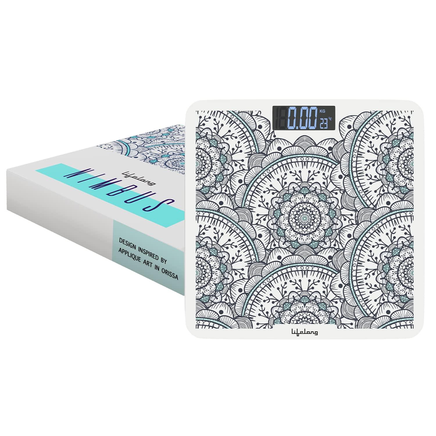 Lifelong Lifelong Nimbus LLWS81 Weighing Scale (Indian Cultural Series - Orissa)|Digital Weight Machine for Body Weight|6mm Thick Tempered Glass with LCD Display|Bathroom Weighing Scale (2 Year Warranty, Grey)