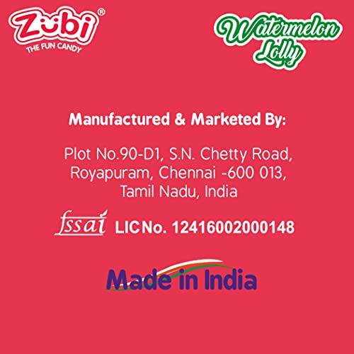 ZUBI THE FUN CANDY Zubi Candy Watermelon Lollipops | Sweet Watermelon Flavour | Enriched with Vitamin C | Gluten-Free | 80g | Pack of 12
