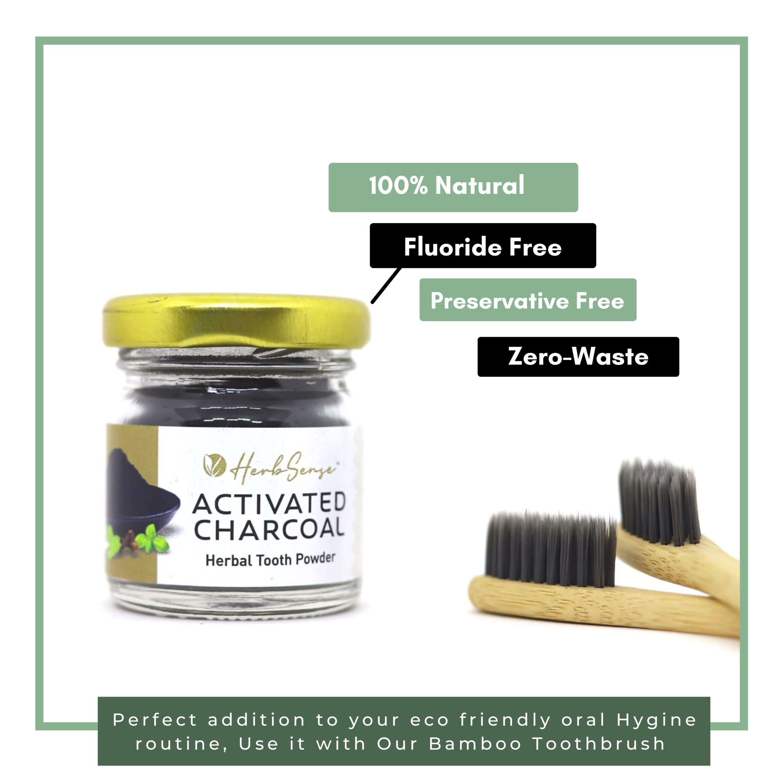 Herbsense Herbsense Plant Based Herbal Tooth Powder , For Healthy Gums & Complete Oral Care, May Help in Teeth Whitening, Enriched With Activated Charcoal & Herbs, Zero Added Preservatives & Chemicals, Zero Waste & Sustainable Products | 20gmx3 Pack of 3